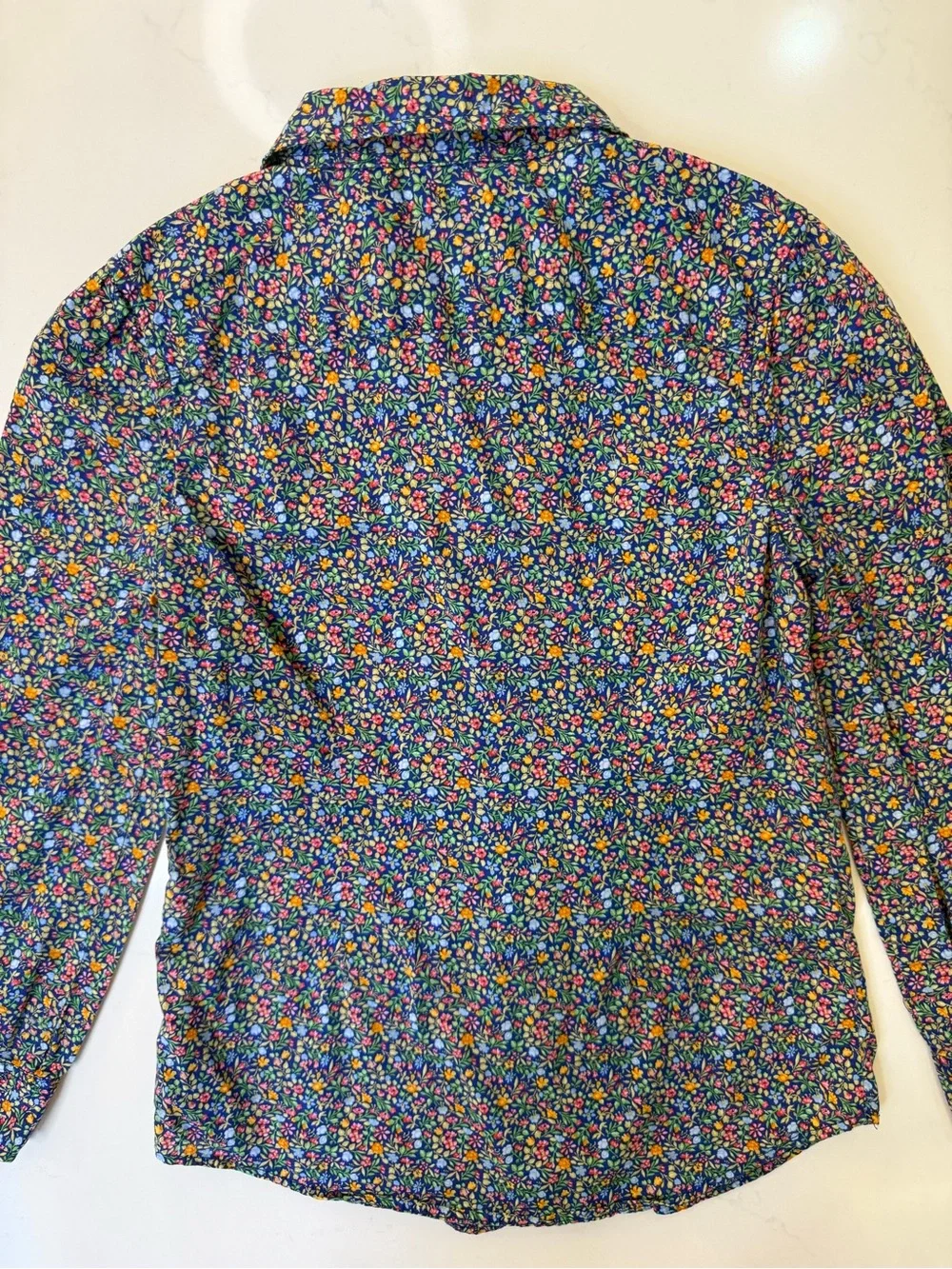 Ralph Lauren Girls 6X Floral Ruffle Button Down 100% Cotton Navy Cottagecore